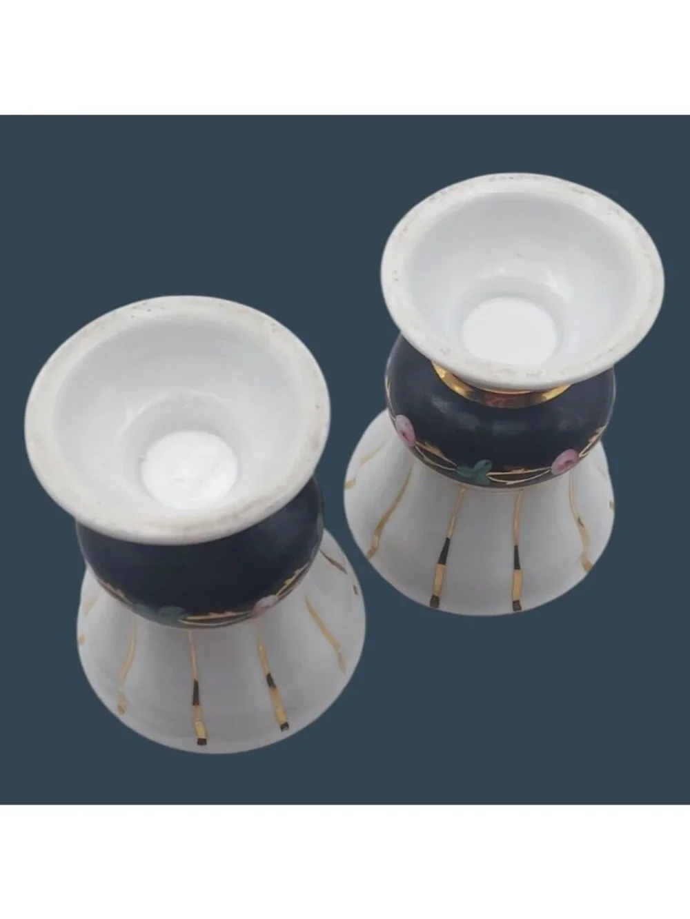 Hand Painted Porcelain Vase Set Of 2 Gold Trim Floral Urn Shape Vtg Victorian
